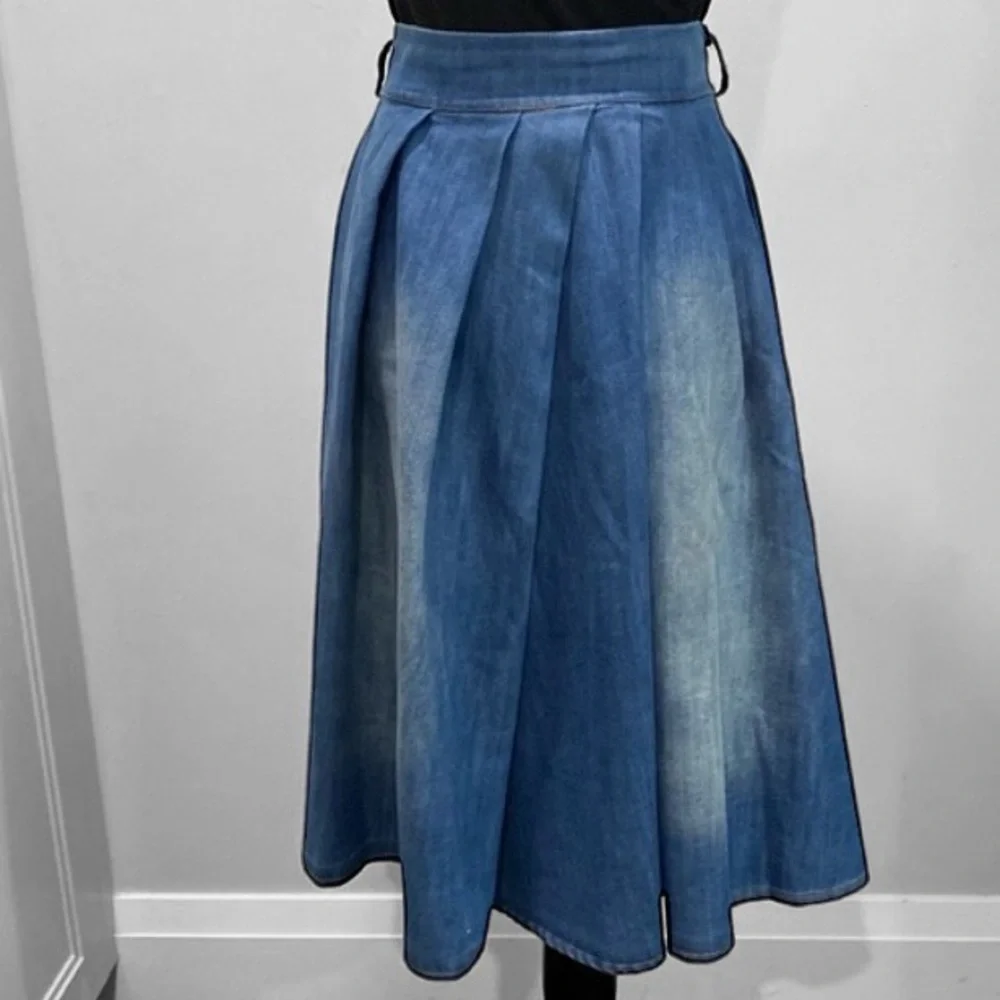 Elegant Blue A-Line Skirt - Picture 3 of 15